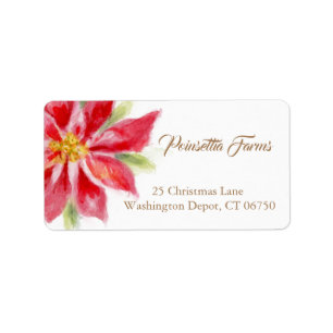 Christmas Poinsettia Watercolor Address Labels