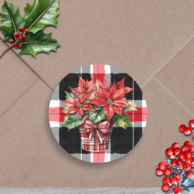 Christmas Poinsettia Watercolor Festive Holiday Classic Round Sticker (Creator Uploaded)