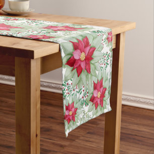 Christmas Poinsettia Watercolor Hand-painted Short Table Runner