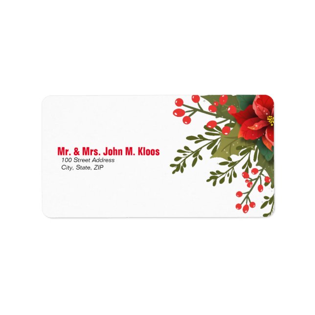 Christmas Poinsettia Wedding Address Label (Front)