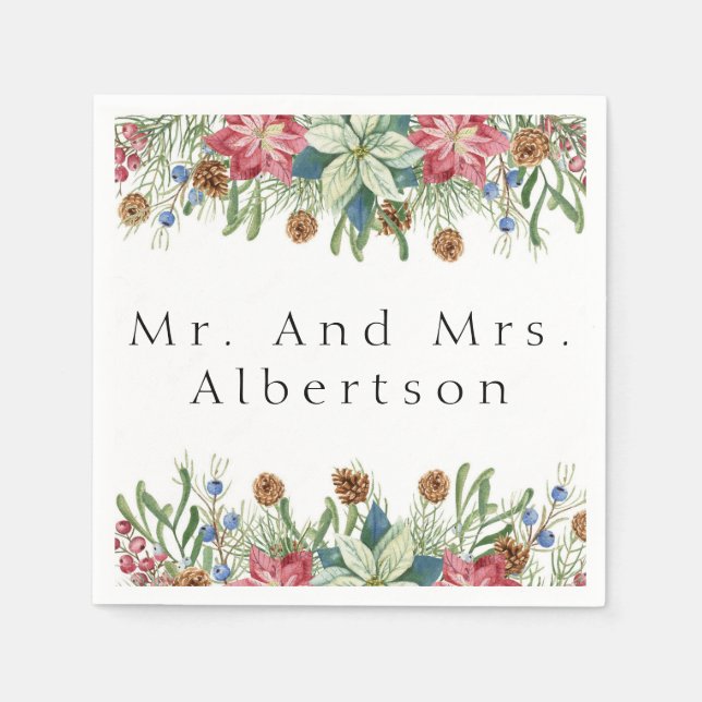 Christmas Poinsettia Wedding Custom Napkin (Front)