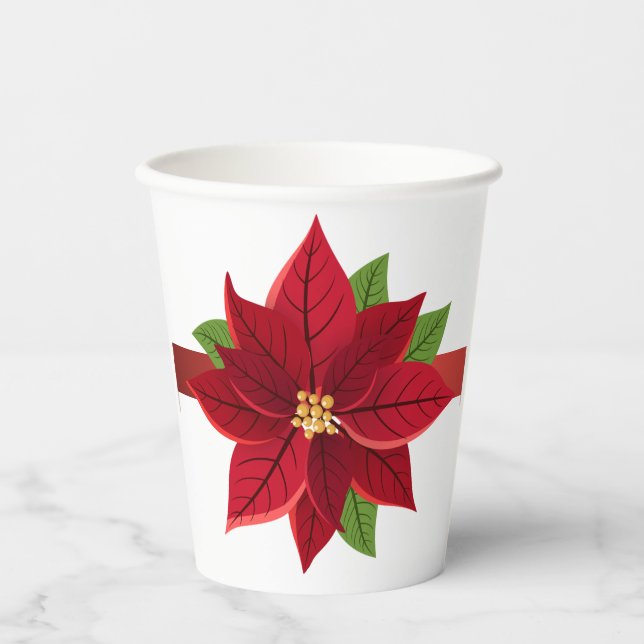 Christmas Poinsettia Wedding  Paper Cups (Front)