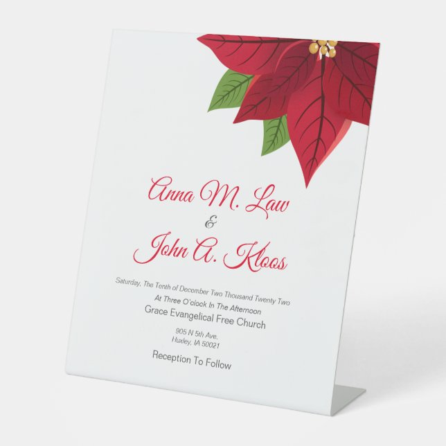 Christmas Poinsettia Wedding  Pedestal Sign (Front)
