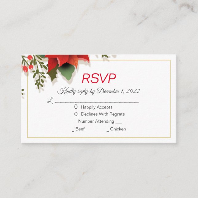 Christmas Poinsettia Wedding RSVP Enclosure Card (Front)