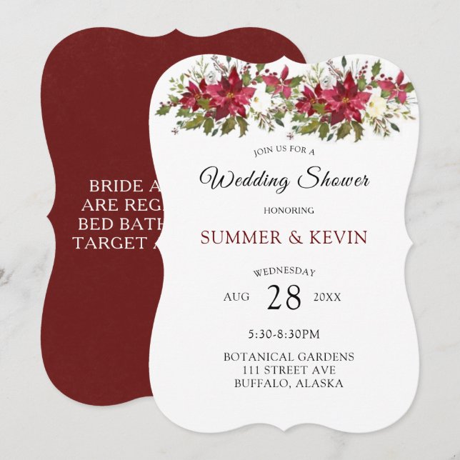Christmas Poinsettia Wedding Shower Invitation (Front/Back)