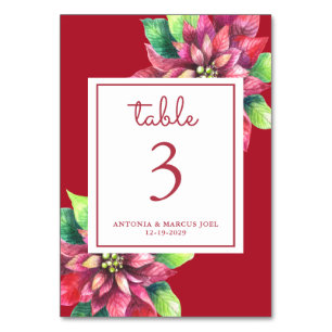 Christmas Poinsettia Wedding Table number Card