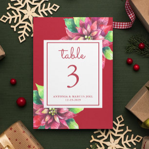Christmas Poinsettia Wedding Table number Card