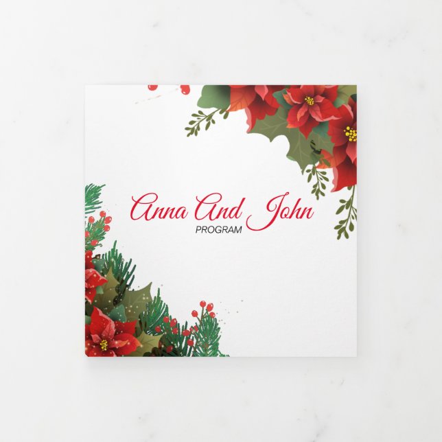 Christmas Poinsettia Wedding  Tri-Fold Card (Cover)