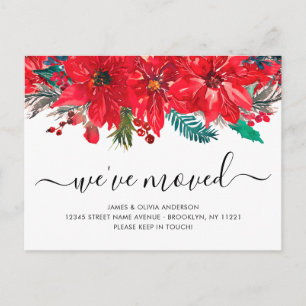 Christmas Poinsettia We've Moved New Home Moving Announcement Postcard