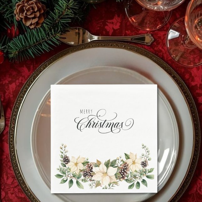  Christmas Poinsettia white   Napkin (Christmas Poinsettia white Napkins)
