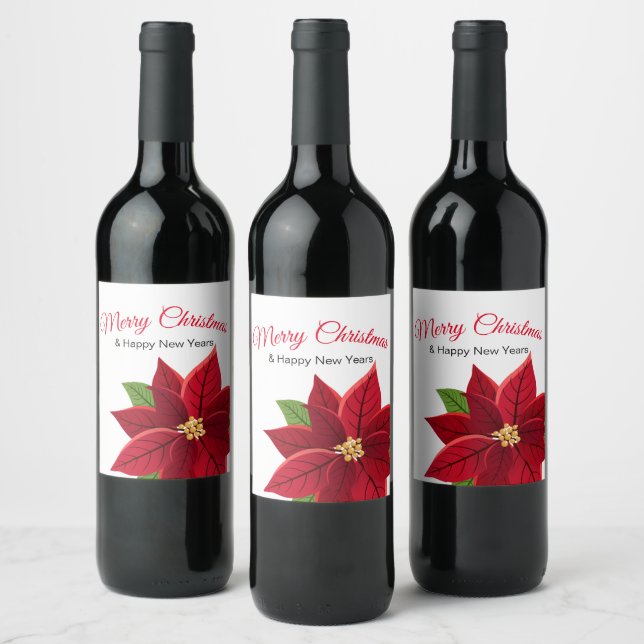 Christmas Poinsettia  Wine Label (Bottles)