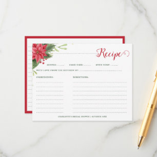 Christmas Poinsettia Winter Bridal Shower Recipe Enclosure Card