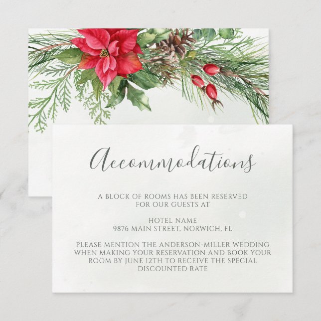 Christmas Poinsettia Winter Greenery Wedding Enclosure Card (Front/Back)