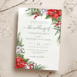 Christmas Poinsettia Winter Greenery Wedding Invitation<br><div class="desc">Beautiful wedding invitation featuring hand-painted botanical watercolor illustrations of poinsettia flowers,  winter greenery,  pine and spruce branches and holly berries. Perfect choice for Christmas weddings.</div>