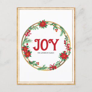 Christmas Poinsettia Wreath Red Golden Green  Postcard