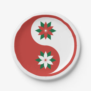 Christmas Poinsettia Yin Yang Paper Plate