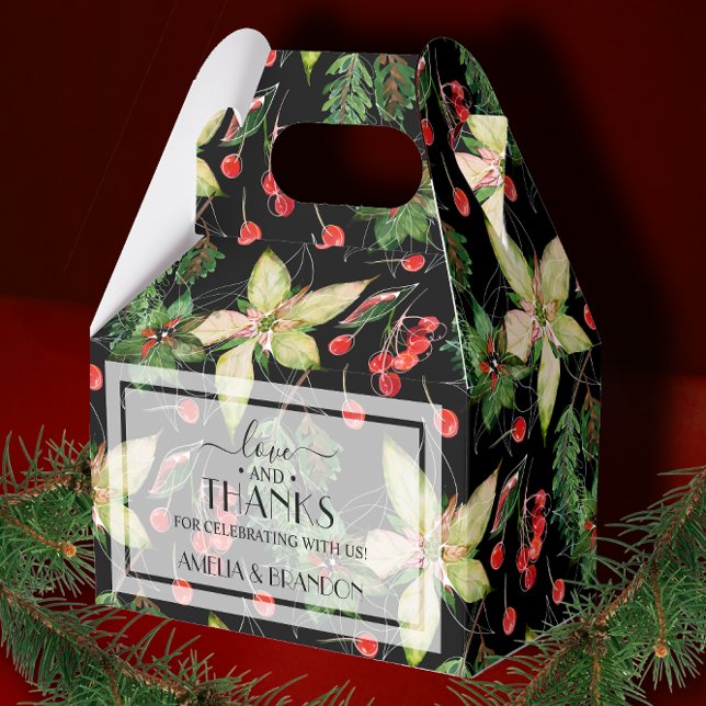 Christmas Poinsettias and Berries on Black Favour Box (Creator Uploaded)