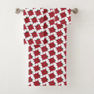 Christmas Poinsettias Bath Towel Set