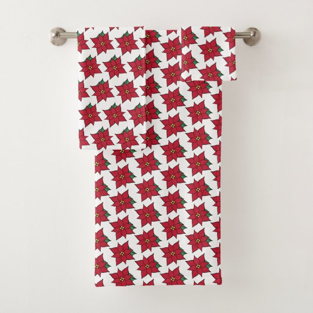 Christmas Poinsettias Bath Towel Set (Insitu)