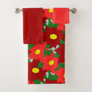 Christmas Poinsettias Bath Towel Set
