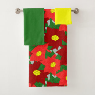 Christmas Poinsettias  Bath Towel Set