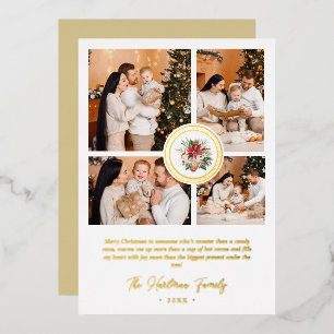 Christmas Poinsettias Bouquet Classic 4 Photos Foil Holiday Card