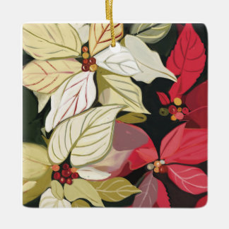 Christmas poinsettias ceramic ornament