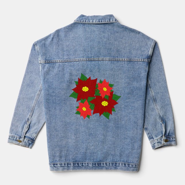 Christmas Poinsettias  Denim Jacket (Back)
