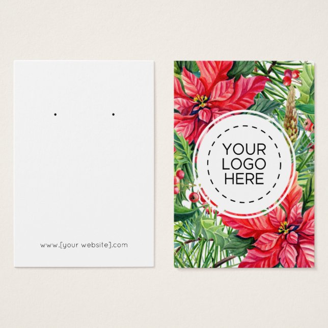 Christmas Poinsettias Flowers Earring Display Card (Front & Back)