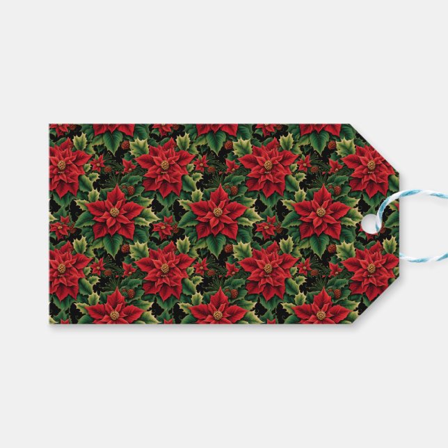 Christmas Poinsettias Gift Tags (Front (Horizontal))
