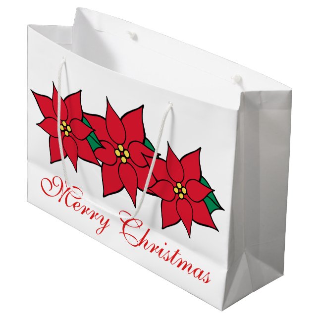 Christmas Poinsettias Holiday Gift Bag (Front Angled)