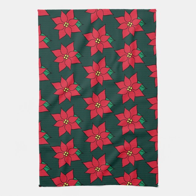 Christmas Poinsettias Kitchen Towel (Vertical)