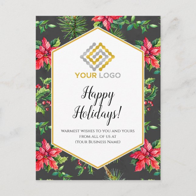 Christmas Poinsettias Logo Business Postcard (Front)