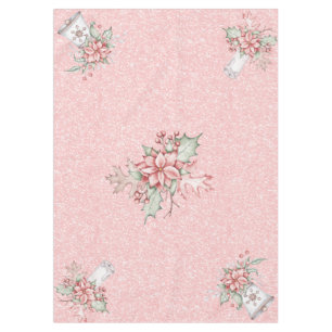 Christmas Poinsettias on a Pink Glitter Background Tablecloth