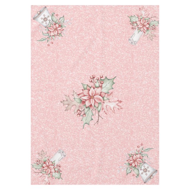 Christmas Poinsettias on a Pink Glitter Background Tablecloth (Front)