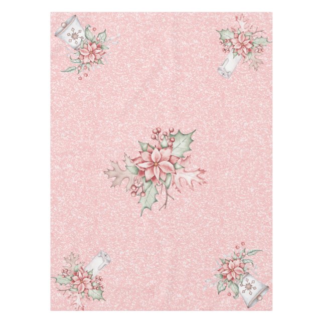 Christmas Poinsettias on Pink Glitter Background 7 Tablecloth (Front)
