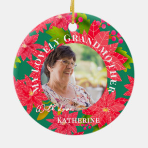Christmas Poinsettias Red Photo Grandmother Teal Ceramic Tree Decoration