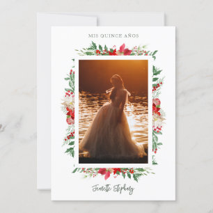 Christmas Poinsettias Spanish Quinceañera Photo  Invitation