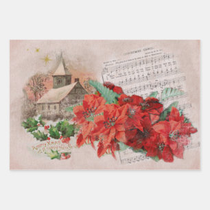 Christmas Poinsettias Vintage Wrapping Paper Sheet