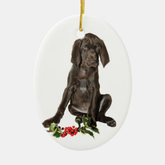 Christmas Pointer Puppy Ceramic Tree Decoration