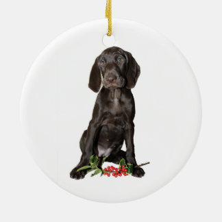 Christmas Pointer Puppy Ceramic Tree Decoration