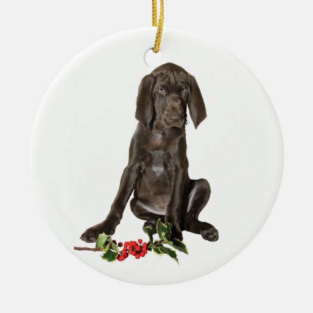 Christmas Pointer Puppy Ceramic Tree Decoration (Front)