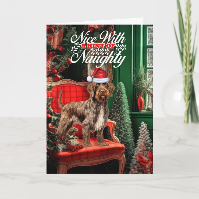 Christmas Pointing Griffon Dog Naughty or Nice Holiday Card (Front)