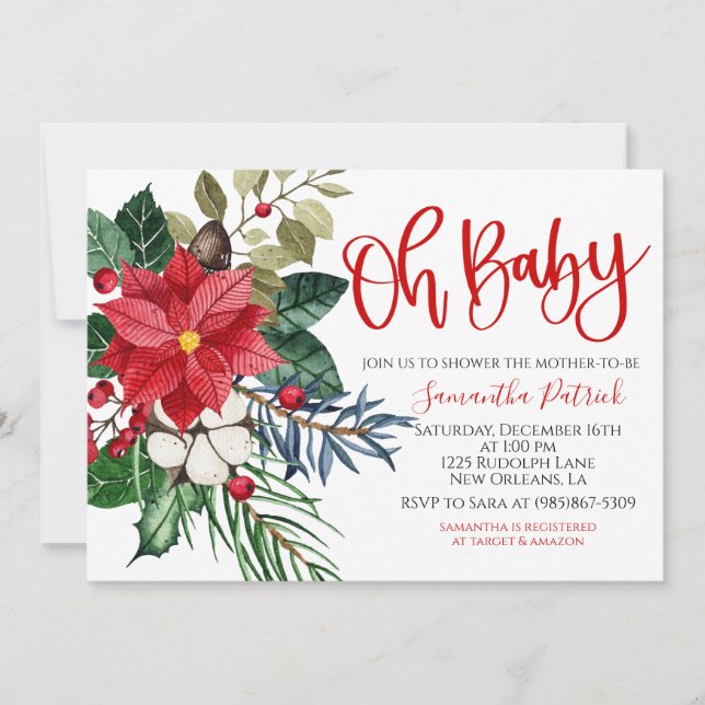 Christmas Pointsettia Baby Shower Invitation (Front)