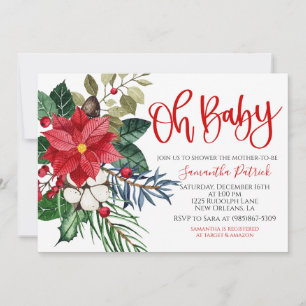 Christmas Pointsettia Baby Shower Invitation