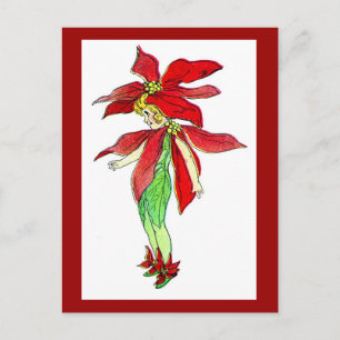 Christmas Pointsettia Flower Fairy Postcard