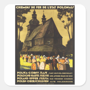 Christmas - Poland - Vintage Travel Square Sticker