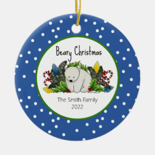 Christmas Polar Bear Among Pine Boughs  Ceramic Tree Decoration