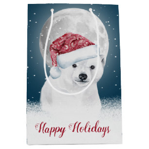 Christmas Polar Bear and Moon  Medium Gift Bag