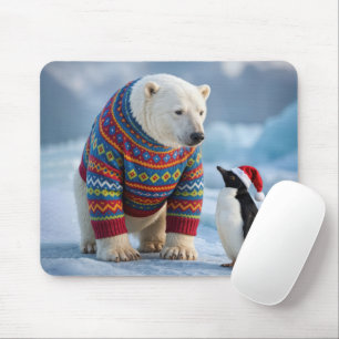 Christmas Polar Bear and Penguin Friends Mouse Mat